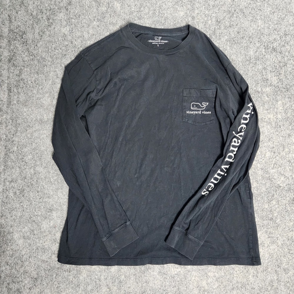Vineyard Vines Vintage Whale Pocket Shirt Men L Black White Long Sleeve‎ Graphic